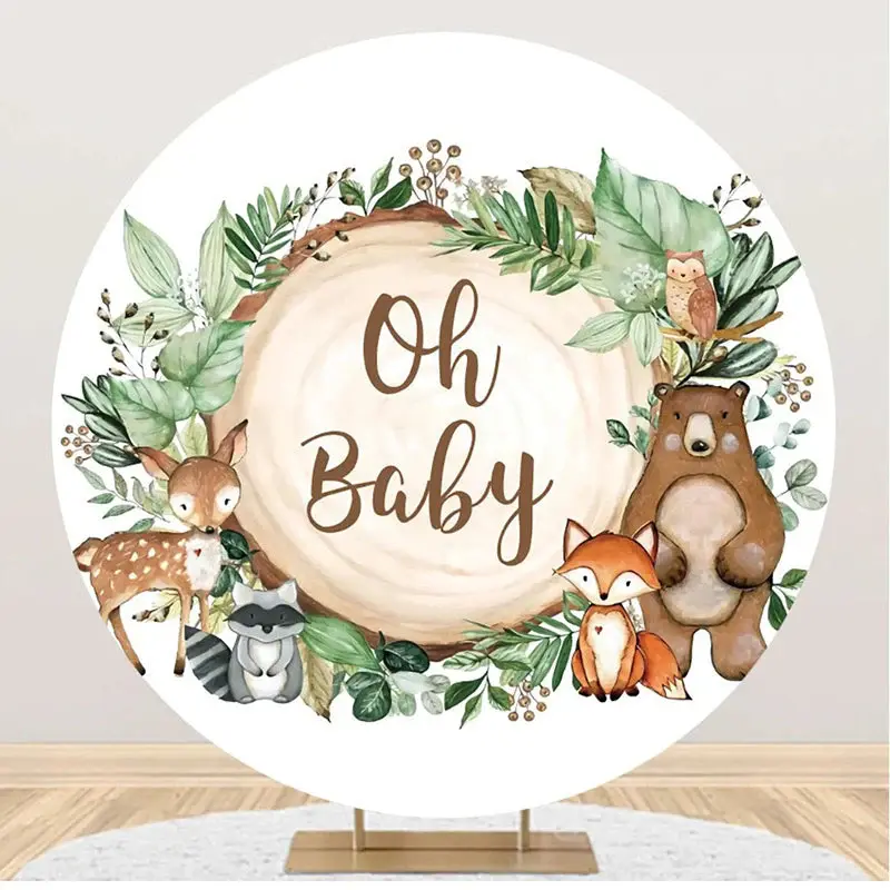 Round Safari Animal Stump Baby Shower Party Backdrop - Aperturee