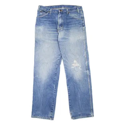 DICKIES Distressed Workwear Mens Jeans Blue Regular Straight Stone Wash W34 L32