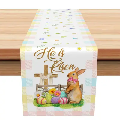 Aperturee Colorful Plaid Corss Egg Bunny Easter Table Runner | Patterned Table Runner | Table Runner For Dining Table | Table...