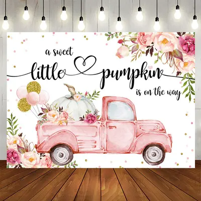 Aperturee Floral pink car with pumpkin baby shower Backdrop
