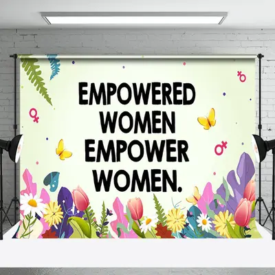 Aperturee Spring Colorful Floral Black Empower Women Backdrop, 3X2FT(1MX0.6M), 14 USD, AHF331A-M, commemorative backdrops
