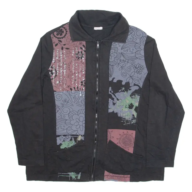 Womens Track Jacket Black Crazy Pattern XL