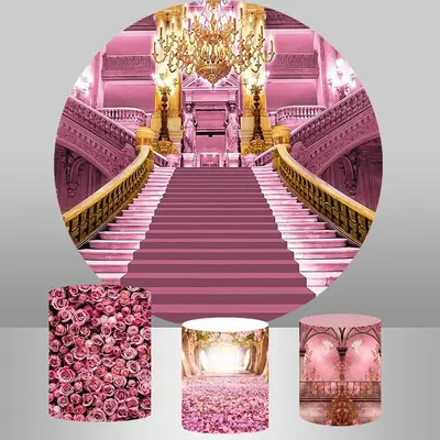 Aperturee Purple And Golden Stair Themed Birthday Circle Backdrop | Round Party Backdrop | Birthday Round Backdrop Cover | Ci...