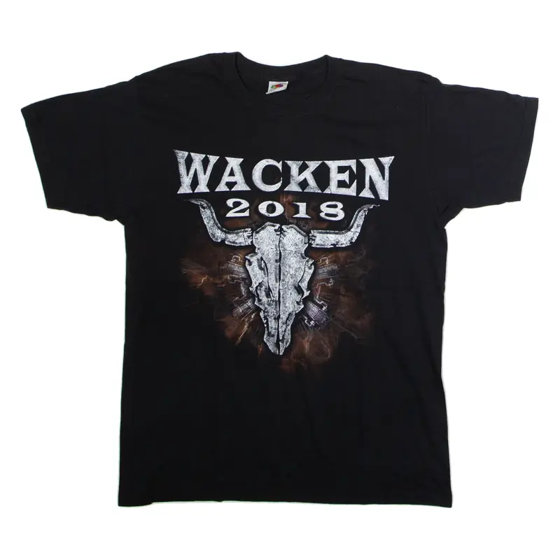 FRUIT OF THE LOOM Wacken 2018 Mens Band T-Shirt Black Crew Neck L