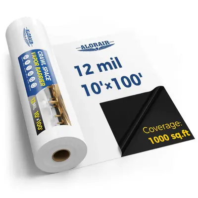 Alorair 12mil Crawl Space Vapor Barrier, 10'x30'/10'x50'/10'x100' for Crawlspace Encapsulation - 12mil 10'x100'