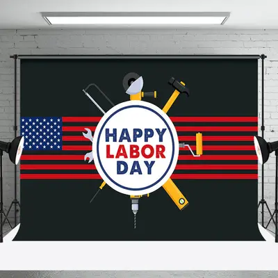 Black Usa Flag Repair Tools Happy Labor Day Backdrop