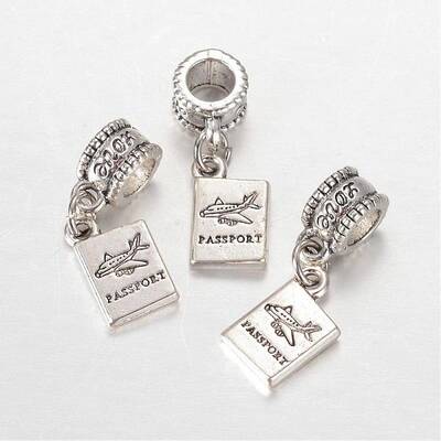 Rectangle with Word Passport Alloy European Dangle Large Hole Pendants