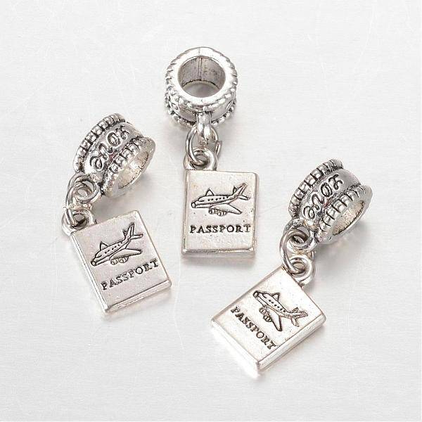 Rectangle with Word Passport Alloy European Dangle Large Hole Pendants