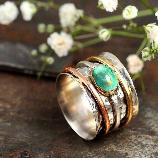 Retro Alloy Turquoise Finger Rings