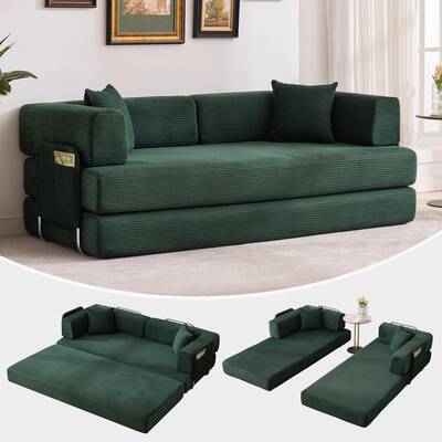 Garvee Convertible Sleeper Sofa Bed, 78.8 Floor Sofa Bed, 5-in-1 Folding Mattress Couch Loveseat with Fixed-Shape Frame, Pil...