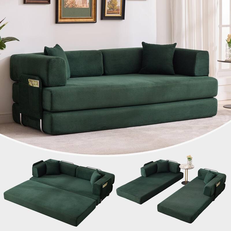 Garvee Convertible Sleeper Sofa Bed, 78.8 Floor Sofa Bed, 5-in-1 Folding Mattress Couch Loveseat with Fixed-Shape Frame, Pil...