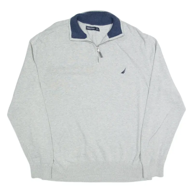 NAUTICA Mens Jumper Grey 1/4 Zip Tight Knit XL