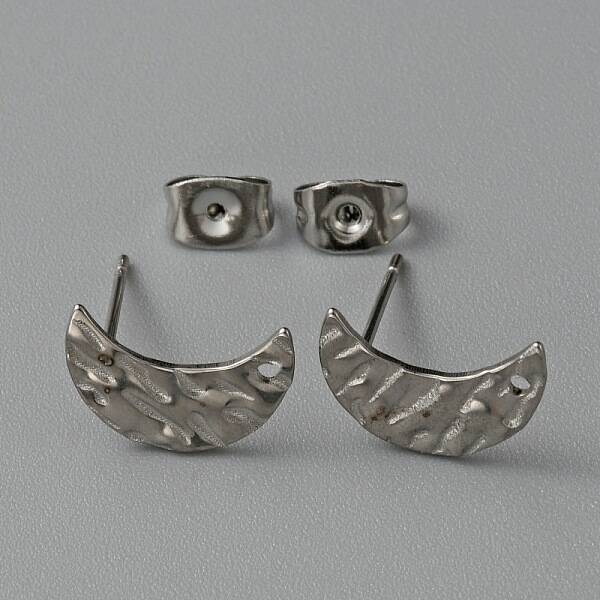 304 Stainless Steel Textured Geometry Stud Earring Findings with Hole