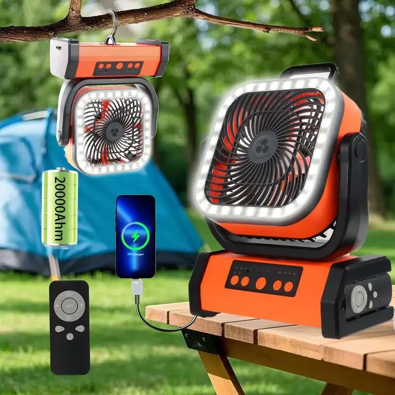 20000mAh Rechargeable Camping Fan with LED Light,Portable Multi-functional Fan with 360° Rotating HookOscillating Emergency ...