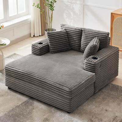 Garvee Oversized Chaise Lounge Chair Indoor, 60 Inch Upholstered Sofa Bed with Throw Pillows and Armrests, Comfy Corduroy Sle...