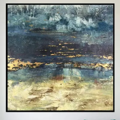 Landscape Painting Large Painting On Canvas Yellow Wall Art Gold Painting Blue Painting Extra Large Wall Art Canvas Art Offic...