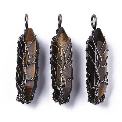 Natural Gemstone Big Wire Wrapped Pointed Pendants