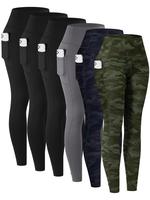 CHRLEISURE 1/6-PACK Of Solid Color High Waisted Yoga Pants With Pockets, Exercise Running Yoga Leggings, Tummy Control Workou...