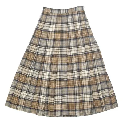 PIERRE ANCEL Womens Pleated Skirt Brown Midi Check UK 6