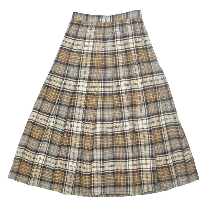 PIERRE ANCEL Womens Pleated Skirt Brown Midi Check UK 6