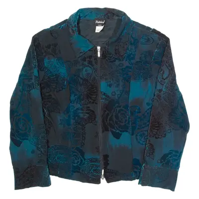 PULCHERY Zip Up Womens Printed Shirt Black Collared Long Sleeve Floral L