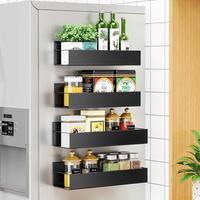 Magnetic Spice Rack for Refrigerator, 2/4/5pcs Black Space Saving Kitchen Storage Rack, Wall Mounted Organizer, Kitchen Stora...