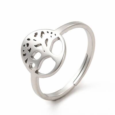 Non-Tarnish 304 Stainless Steel Tree of Life Adjustable Ring for Women