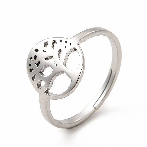Non-Tarnish 304 Stainless Steel Tree of Life Adjustable Ring for Women