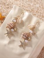 Boho Style Shell & Starfish Design Dangle Earrings, Fashion Jewelry for Party, Daily Clothing Decor, Trendy All-match & Exqui...