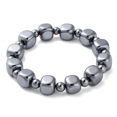 Cube & Round Synthetic Terahertz Stone Beaded Stretch Bracelets for Women Men