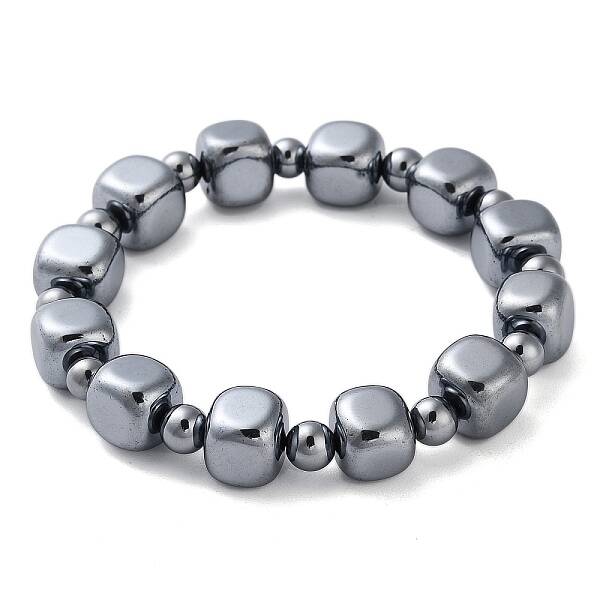 Cube & Round Synthetic Terahertz Stone Beaded Stretch Bracelets for Women Men