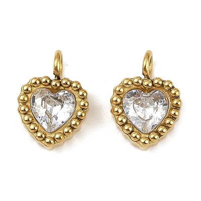 304 Stainless Steel Micro Pave Cubic Zirconia Charms