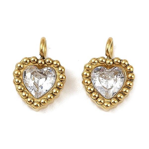 304 Stainless Steel Micro Pave Cubic Zirconia Charms