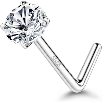 Fansilver Nose Studs, 18G 20G L Shaped Nose Rings, Simulated CZ Hypoallergenic Nose Piercings for Women Men 1.5 2 3MM