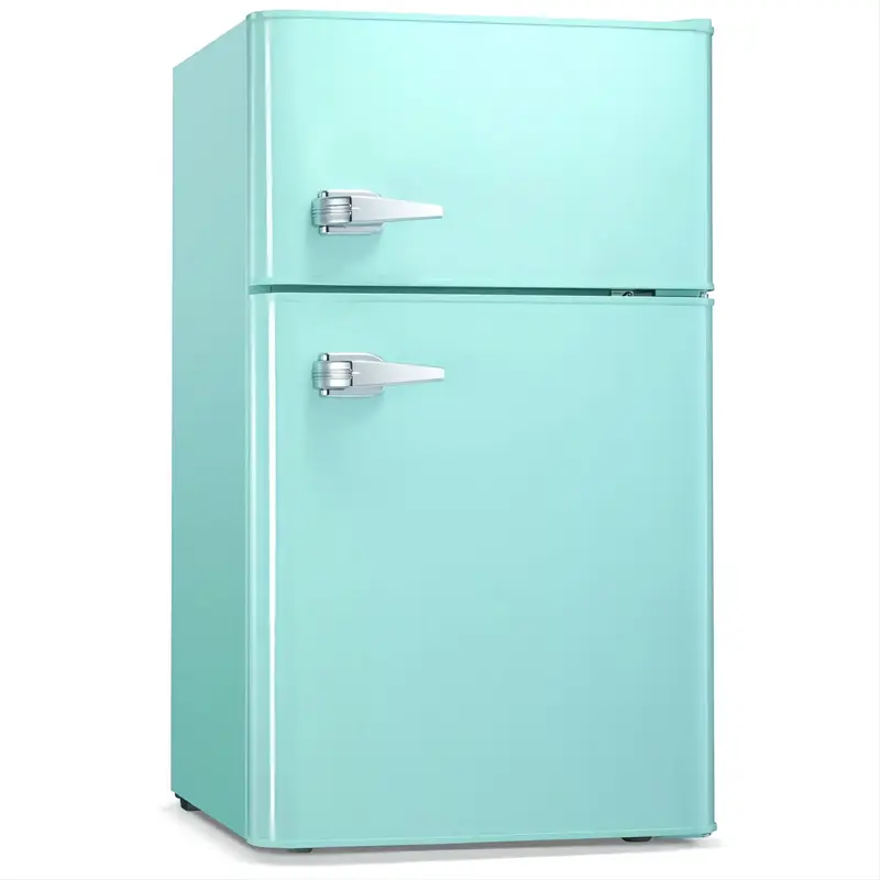 R.W.FLAME Compact Mini Refrigerator Separate Freezer, Small Fridge Double 2-Door Adjustable Removable Retro Stainless Steel S...