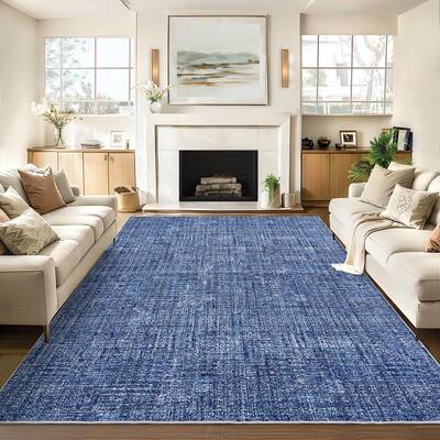 Garvee 8x10 Area Rug Machine Washable Non-Slip Low Pile Plush Durable Fade-Resistant Blue Living Room Bedroom Accent Carpet