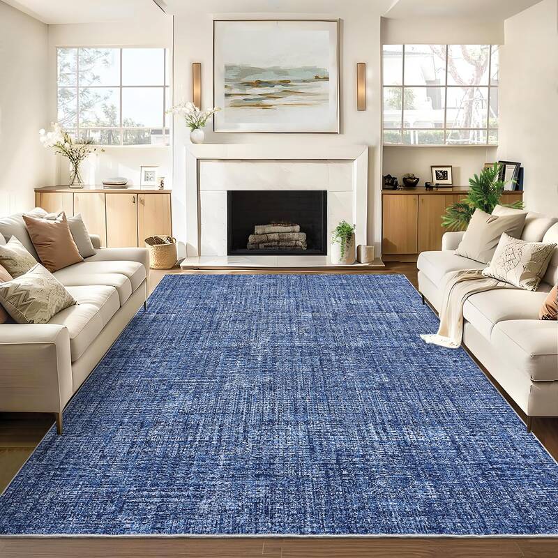 Garvee 8x10 Area Rug Machine Washable Non-Slip Low Pile Plush Durable Fade-Resistant Blue Living Room Bedroom Accent Carpet