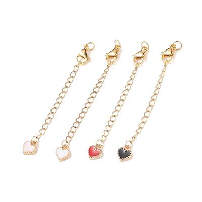 304 Stainless Steel Chain Extenders with Heart Alloy Enamel Charm