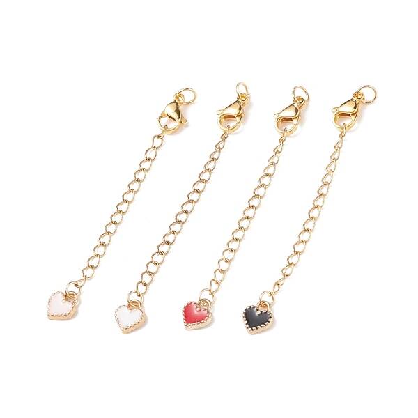 304 Stainless Steel Chain Extenders with Heart Alloy Enamel Charm