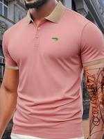 Men's Regular Fit Letter Print Shortsleeve Polo Shirt, Casual Short Sleeve Collared Top for Summer, Fashion Men's Clothes for...