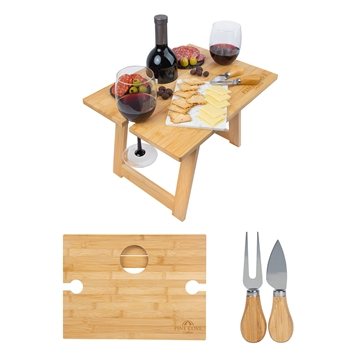 6 Promotional Everett Bamboo Wine & Cheese Table - Collapsible & ...