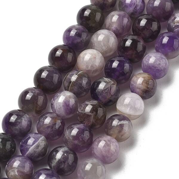 Round Natural Chevron Amethyst Bead Strands