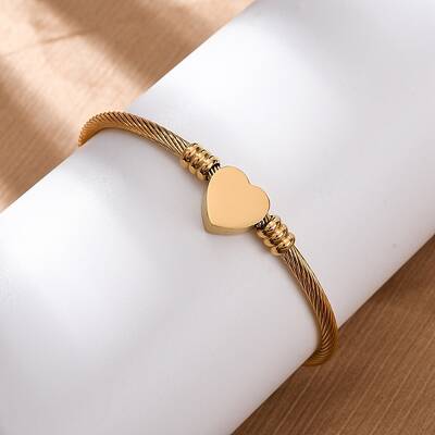 304 Stainless Steel Heart Beaded Cuff Bangle