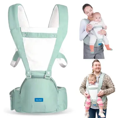 MomMed  Ergonomic Infant Carrier with Hip Seat Kangaroo Bag Soft  Newborn to Toddler 7-45lbs Front and Back Baby Holder Carri...