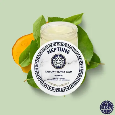 Tallow & Honey Anti-Aging Balm by Neptune - With 850+ MGO Manuka Honey, Grass Fed/Finished with Vitamins A, K, D, & E, Cold P...