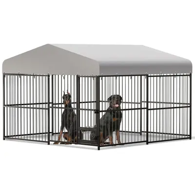 Garvee Large Outdoor Dog Kennel, Heavy Duty Dog Cage with Roof, Dog Kennel Galvanized Iron Dog House with Safety Locks, UV & ...