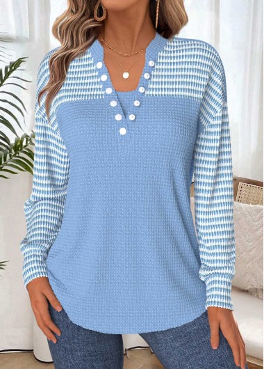 Modlily Light Blue Tummy Coverage Long Sleeve Split Neck Sweatshirt - M