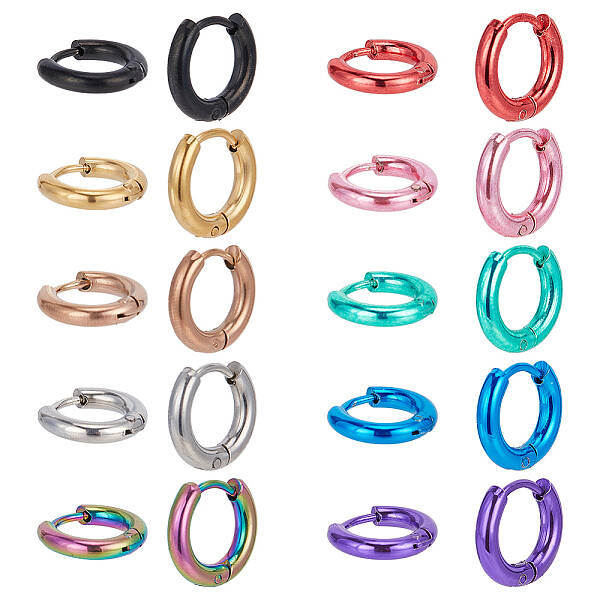 20Pcs 10 Colors 304 Stainless Steel Huggie Hoop Earrings for Women