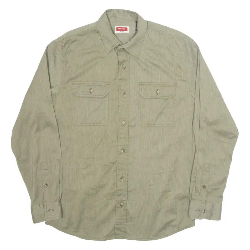 WRANGLER Mens Plain Shirt Green Long Sleeve S