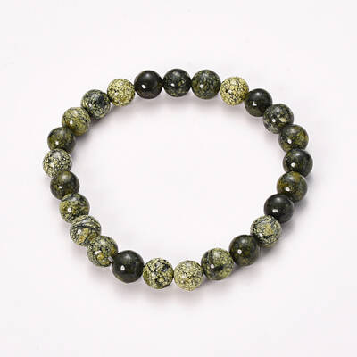 Natural Serpentine/Green Lace Stone Beaded Stretch Bracelets